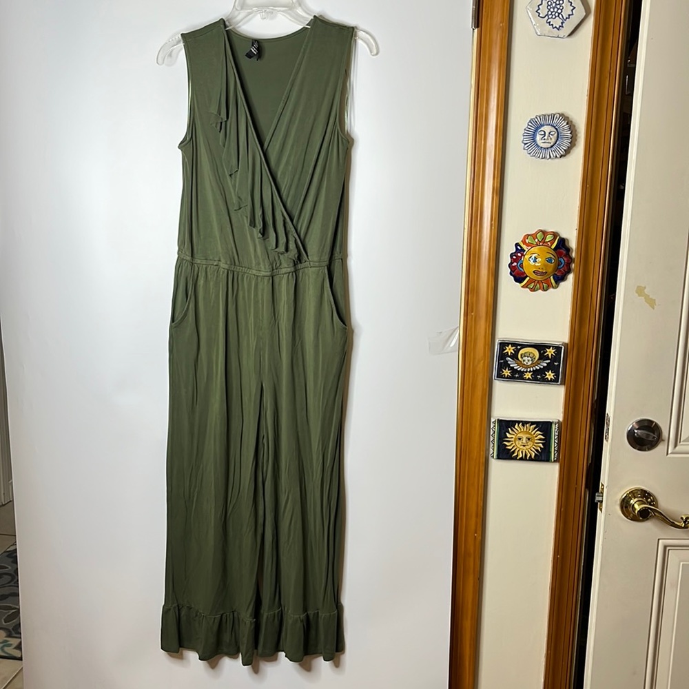 Spense Womens  Green Sleeveless Faux Wrap Jumpsuit M MEDIUM